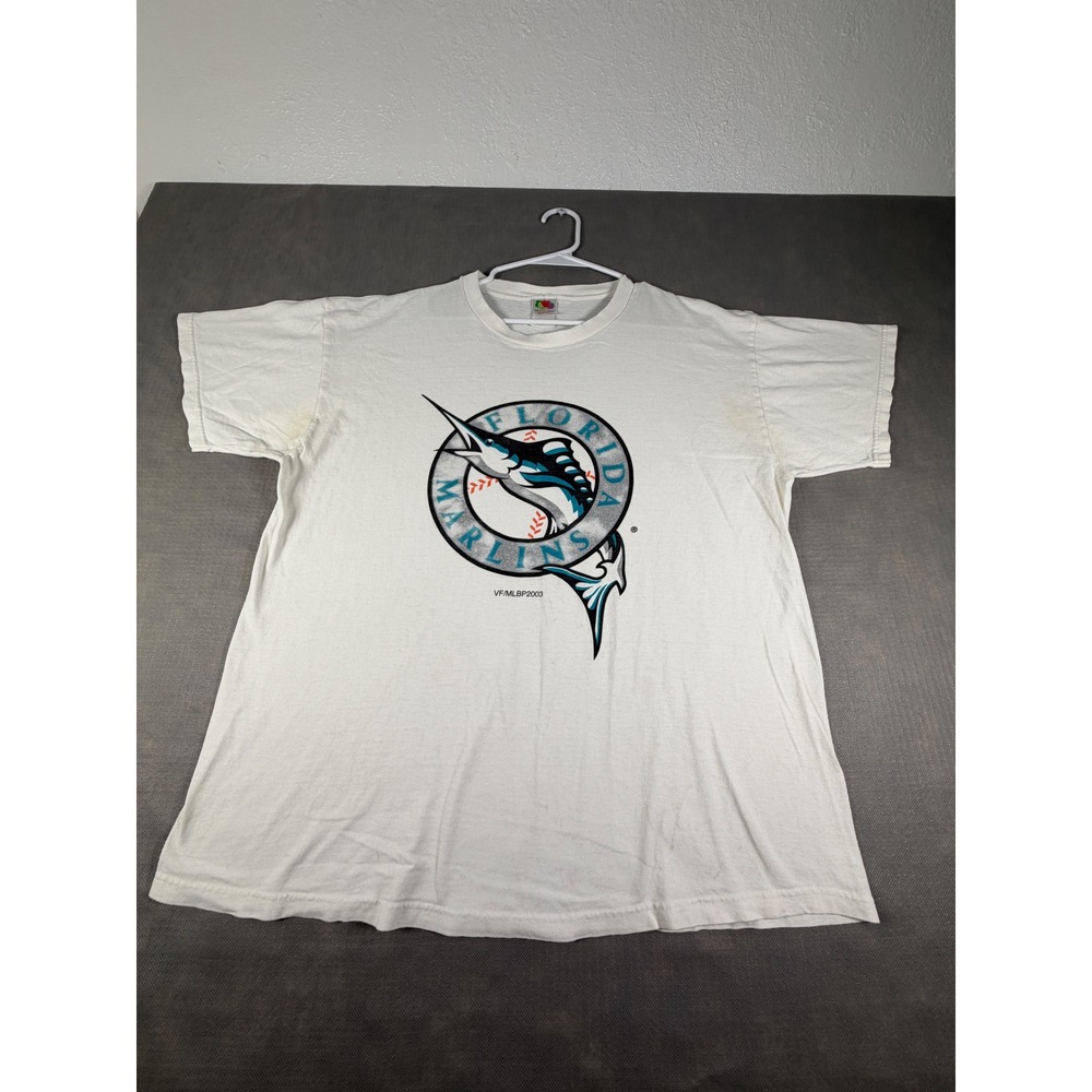 Vintage 2003 Florida Marlins MLB T-Shirt Fruit of the Loom Heavy Cotton White XL